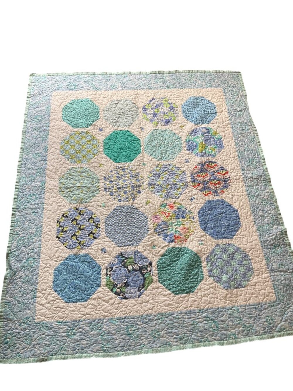 Handmade Reversible Quilt Floral & Geometric Patchwork Full/Twin 56"x66" French - Picture 2 of 10